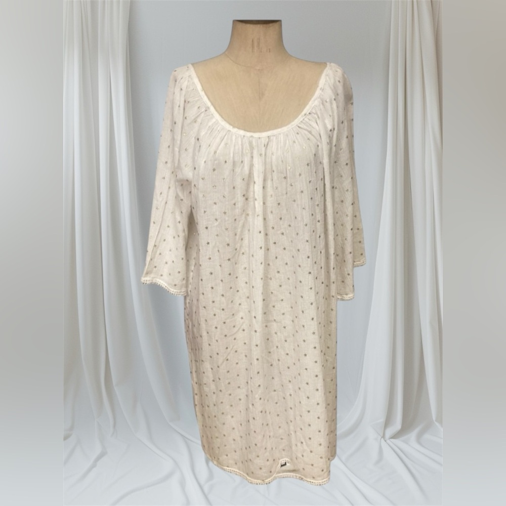 NWT Star Mela White Knee-length Tunic Dress Coverup Lounge Cotton Sz M Oversized